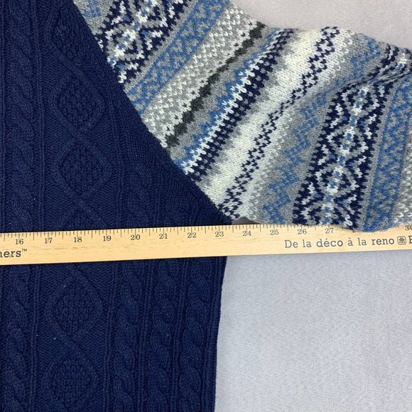 Brooks Brothers Men Sweater XL Blue Fair Isle Crewneck Wool Fisherman Cable Knit - Picture 3 of 6